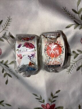 2 Decorative Thank You Sticker Roll - Floral Pink and Orange